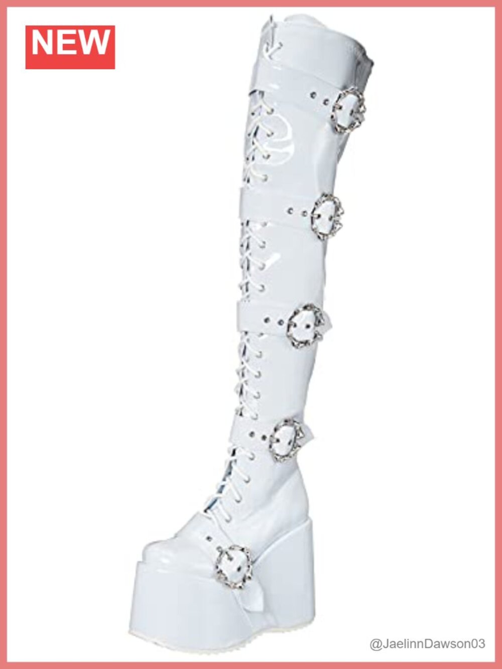 White Platform Over the Knee Boots with Decorative Buckles